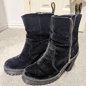 Dr. Martens Black Velvet Heeled Boots